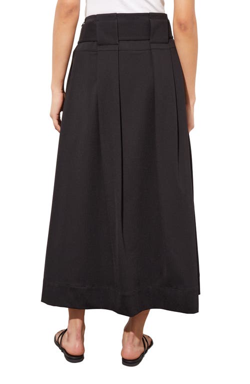 Shop Ming Wang Pleated Belted A-line Midi Skirt In Black