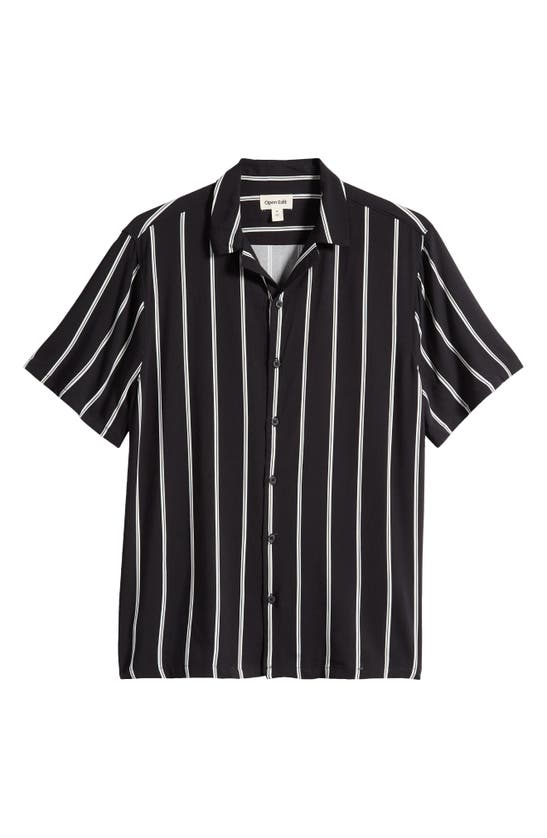 Shop Open Edit Stripe Notched Collar Camp Shirt In Black Hipstripe