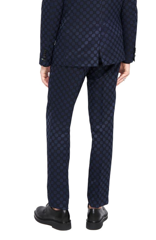 Shop Twisted Tailor Papatya Slim Fit Flat Front Navy Jacquard Trousers