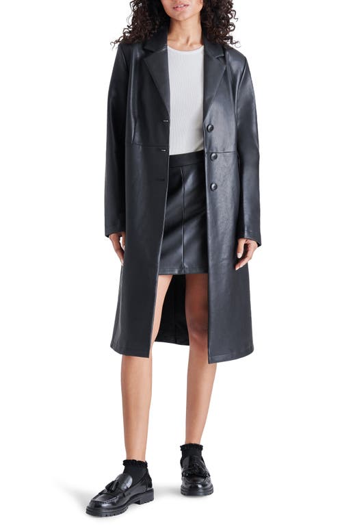 Steve Madden Tailored Faux Leather Trench Coat in Black