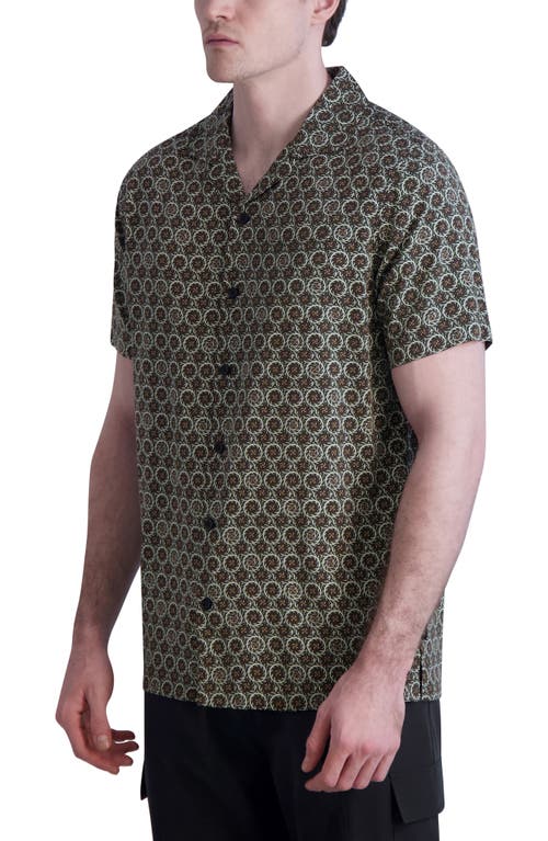 Karl Lagerfeld Paris Circle Paisley Short Sleeve Button-up Shirt In Brown