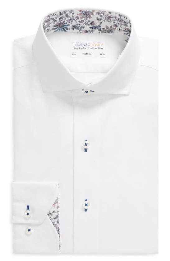 Lorenzo Uomo Trim Fit Solid Twill Dress Shirt In White