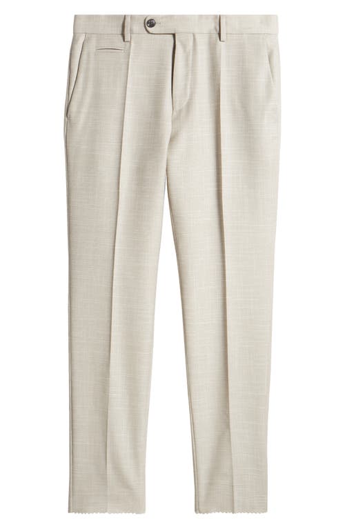 BOSS Genius Flat Front Slub Wool Blend Dress Pants in Open White 