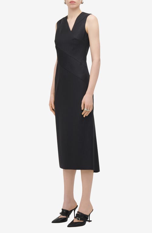 Shop Alexander Mcqueen Pinstripe Asymmetric Wool Midi Dress In Grey