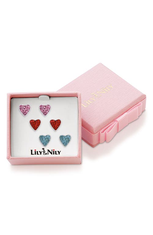 Shop Lily Nily Kids' Set Of 3 Crystal Heart Stud Earrings In Pink Multi