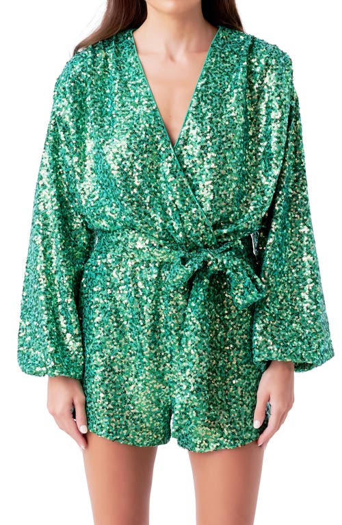 Shop Endless Rose Long Sleeve Sequin Romper In Kelly Green