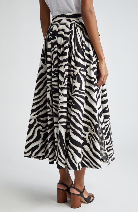 Shop Max Mara Studio Nichols Abstract Stripe Cotton Midi Skirt In White Black