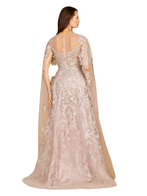 Lara New York Long Bell Sleeve V-neck Beaded Gown In Lightmauve