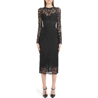 Dolce & gabbana Long Sleeve Lace Midi Dress, US / 40 IT - Black
