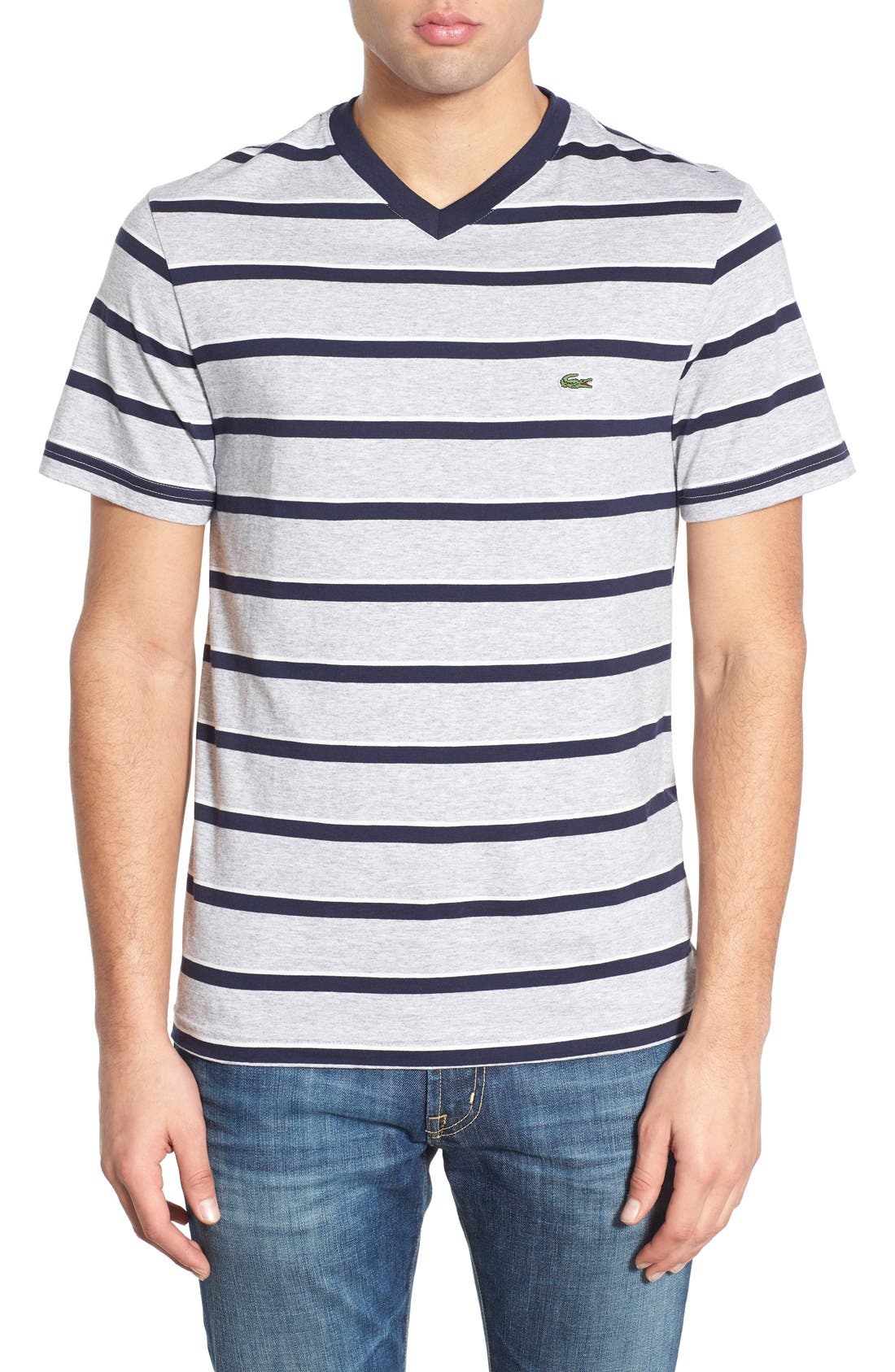 Lacoste Regular Fit Stripe VNeck TShirt Nordstrom
