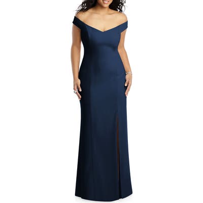 Plus Size Dessy Collection Off The Shoulder Crossback Gown, 0 (similar to 16W) - Blue