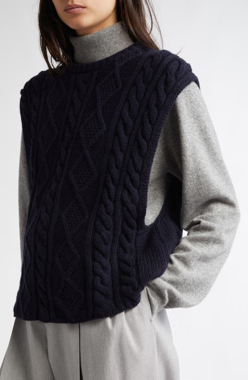 Shop Johnstons Of Elgin Aran Oversize Cashmere Sweater Vest In Dark Navy