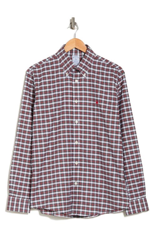 Brooks Brothers Regular Fit Tartan Non-iron Oxford Button-down Shirt In White/red Tartan