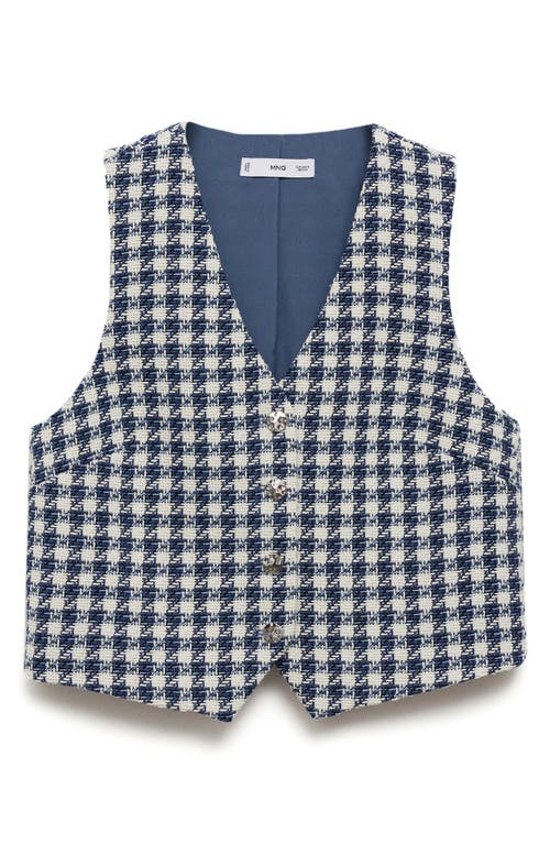 Mango Houndstooth Gilet Blue In Blue