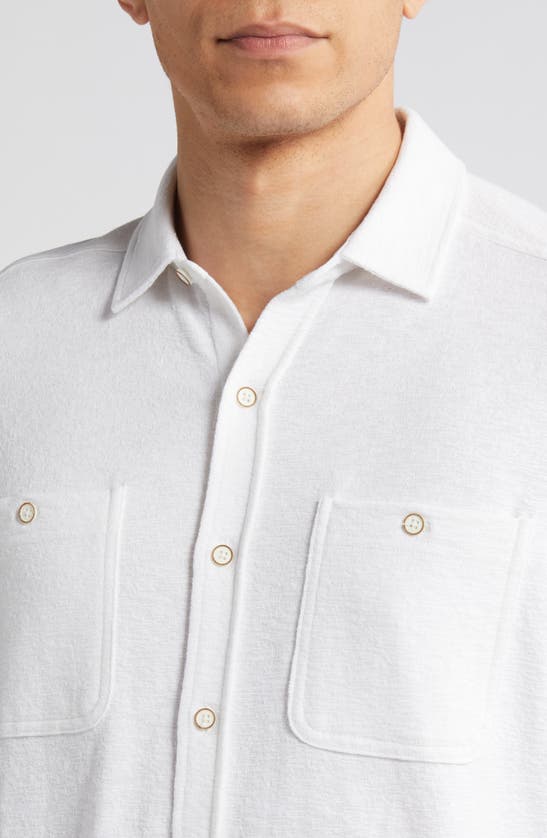 Shop Johnston & Murphy Double Pocket Short Sleeve Knit Button-up Shirt In White