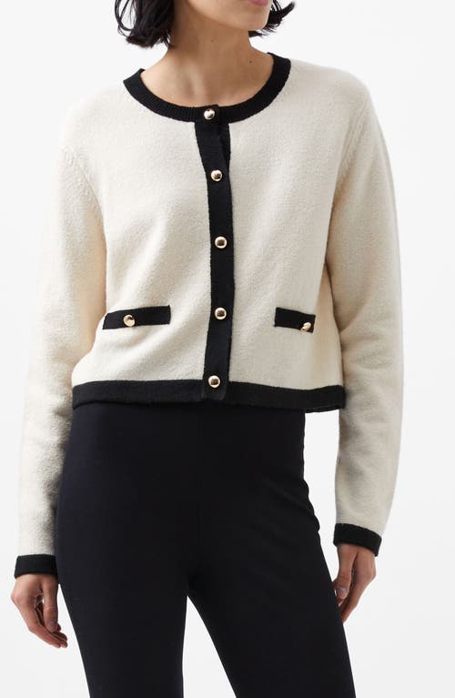 Shop French Connection Vhari Contrast Trim Cardigan In Clssic Cream Black