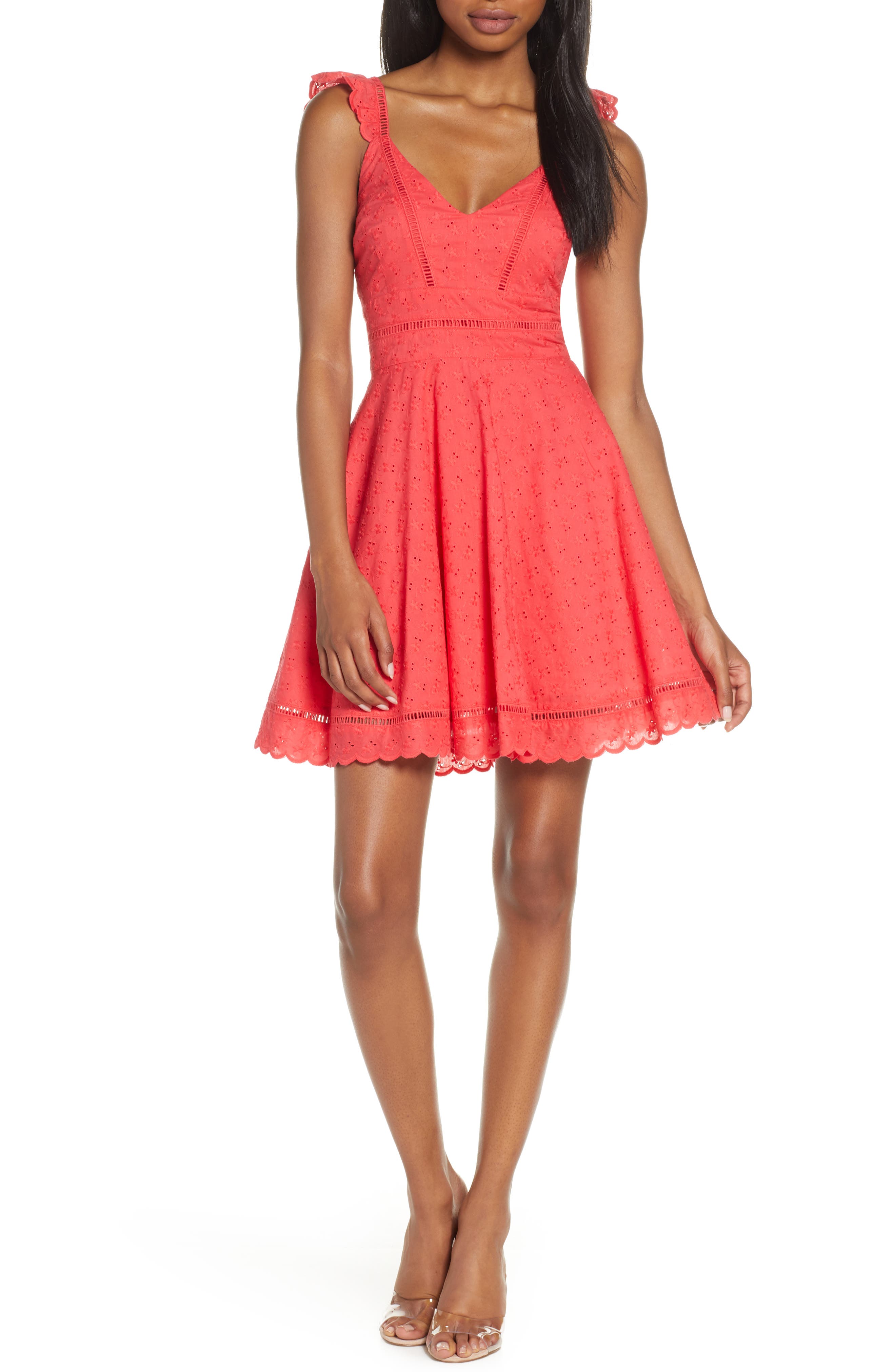 Bb Dakota Eyelet You Win Fit & Flare Dress, Red