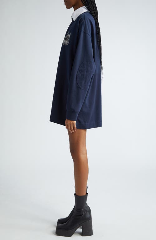 Stella Mccartney Cat-embroidered Sweatshirt Dress In Navy