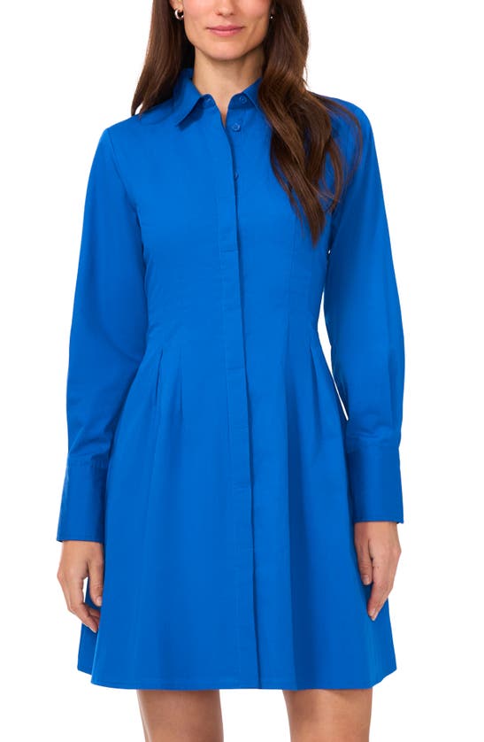 Shop Halogen Long Sleeve Cotton Fit & Flare Shirtdress In Classic Blue