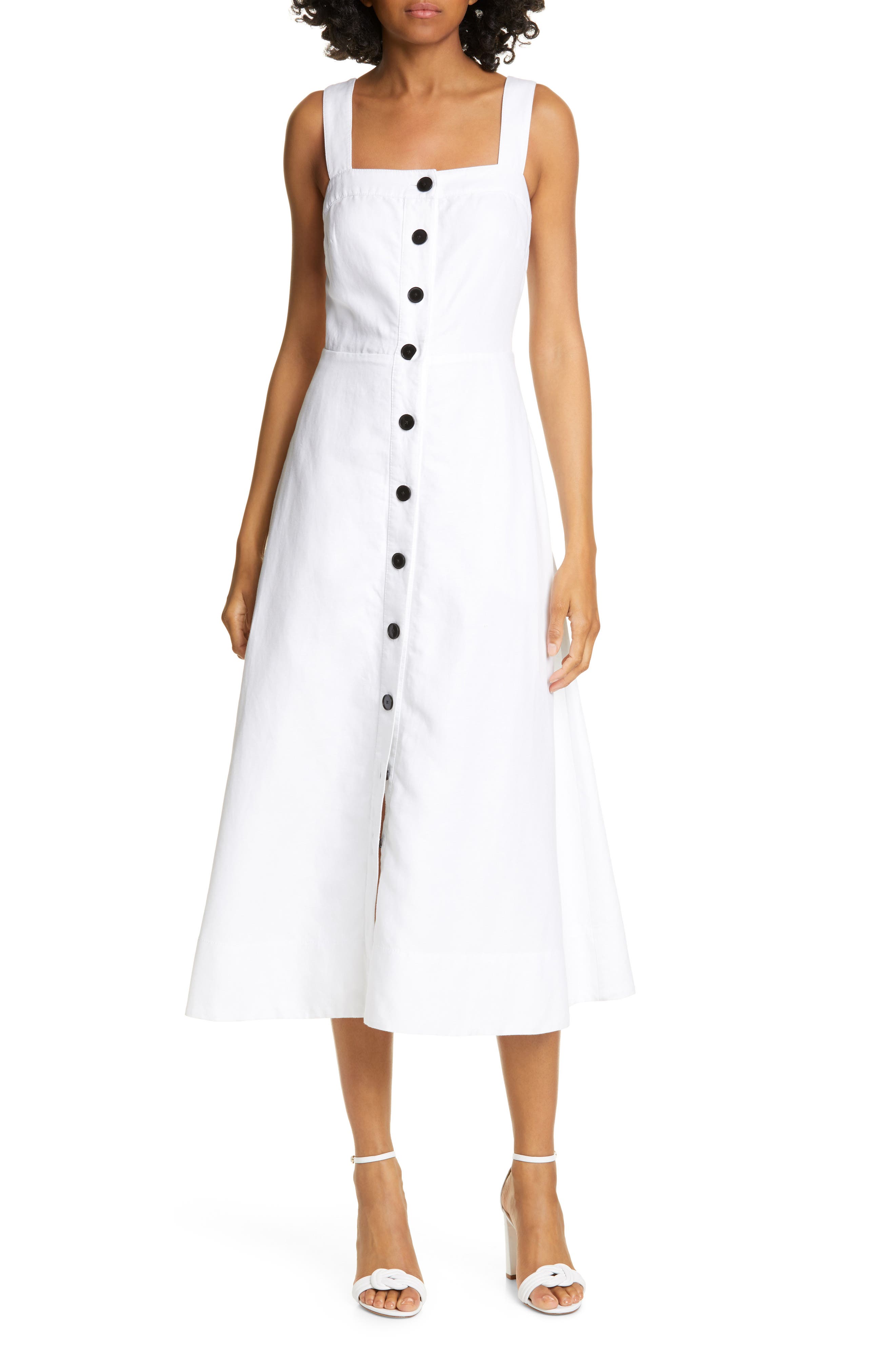 button front midi dress white