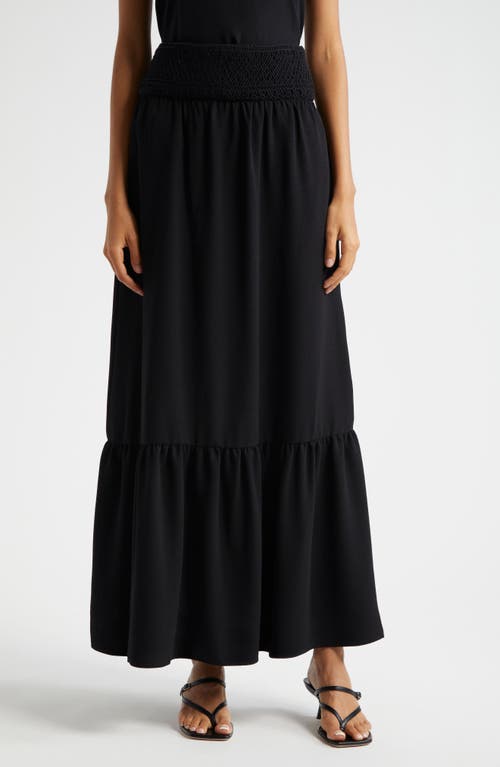 Amalia Tiered Crepe Maxi Skirt in Black Crepe