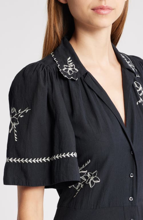 Shop The Great . Bridge Embroidered Cotton Midi Shirtdress In Black