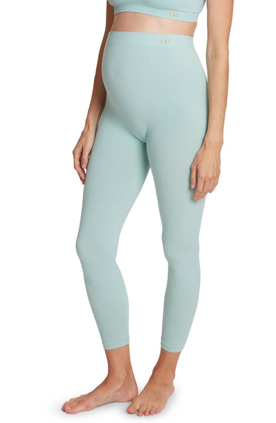 Shop Cache Coeur Zoe Ribbed Crop Maternity Leggings In Turquoise