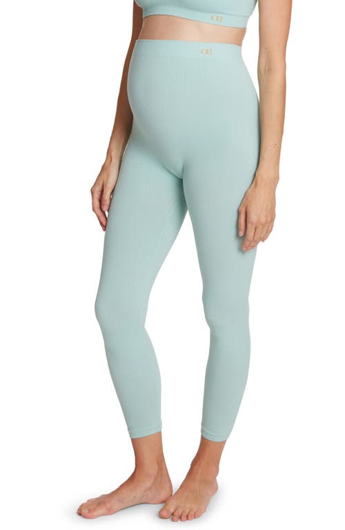 Zoe Ribbed Crop Maternity Leggings in Turquoise