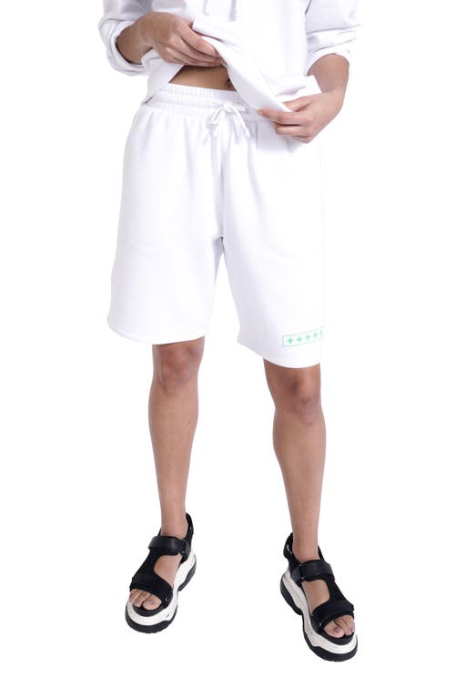 BP. + Wildfang Fleece Sport Shorts in White Green Positive