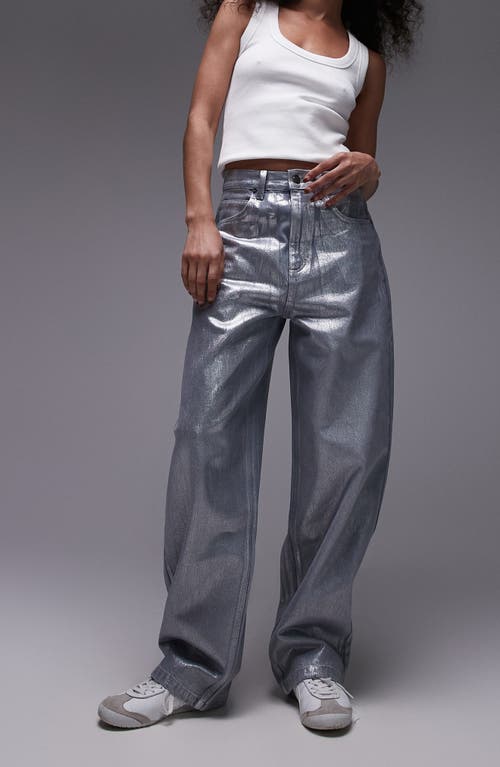 Shop Topshop Silver Foil Baggy Jeans In Grey