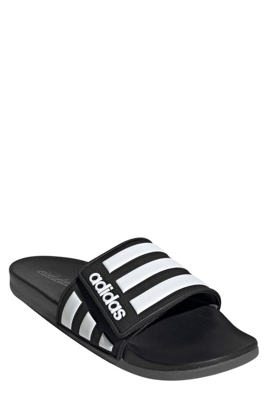 Adidas Originals Adilette Comfort Adjustable Sport Slide In Black/ White/ Grey