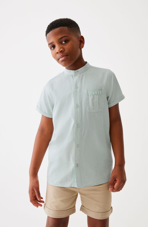 Baker by Ted Kids' Short Sleeve Band Collar Cotton Button-Up Shirt Green at Nordstrom,