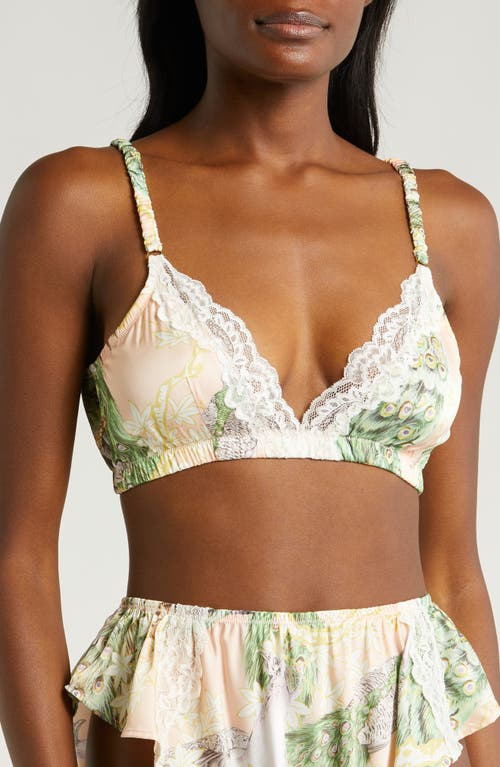 Lace Trim Triangle Bralette in Poised Peacock