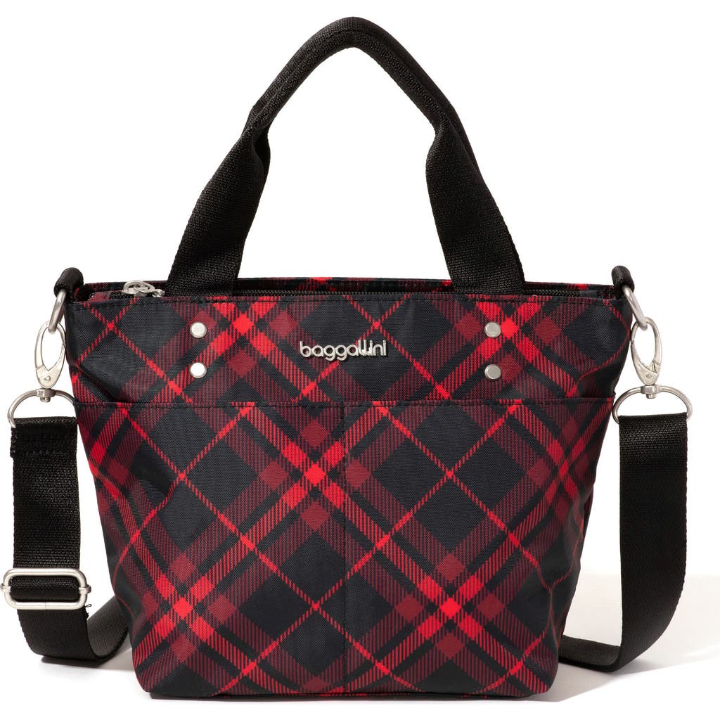 Baggallini Mini Carryall Crossbody Tote Bag In Crimson Tartan