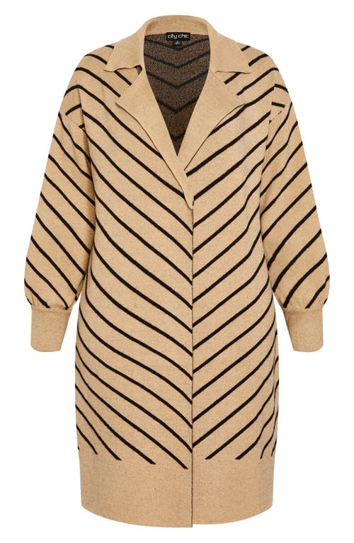 City Chic Ivy Stripe Long Cardigan In Nougat Stripe