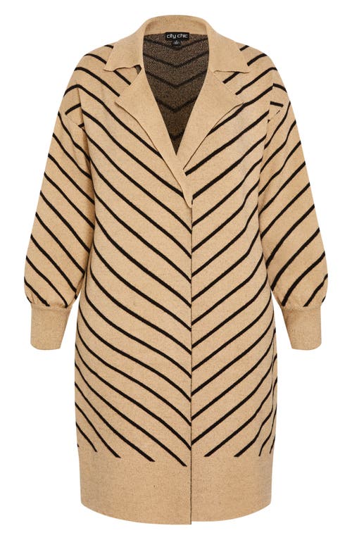 Shop City Chic Ivy Stripe Long Cardigan In Nougat Stripe