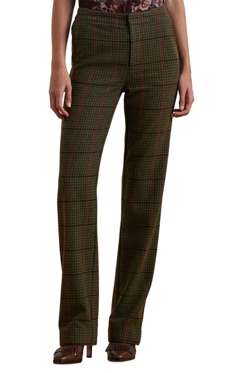 Shop Lauren Ralph Lauren Check Straight Leg Twill Pants In Olive Multi