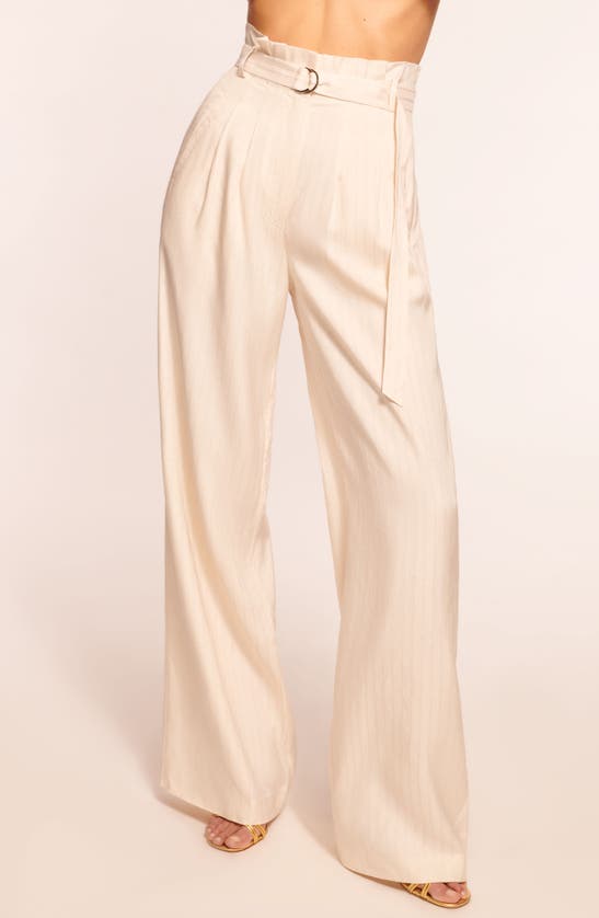 Shop Ramy Brook Natasha Belted Paperbag Waist Wide Leg Pants In Light Sandstone Lurex Stripe