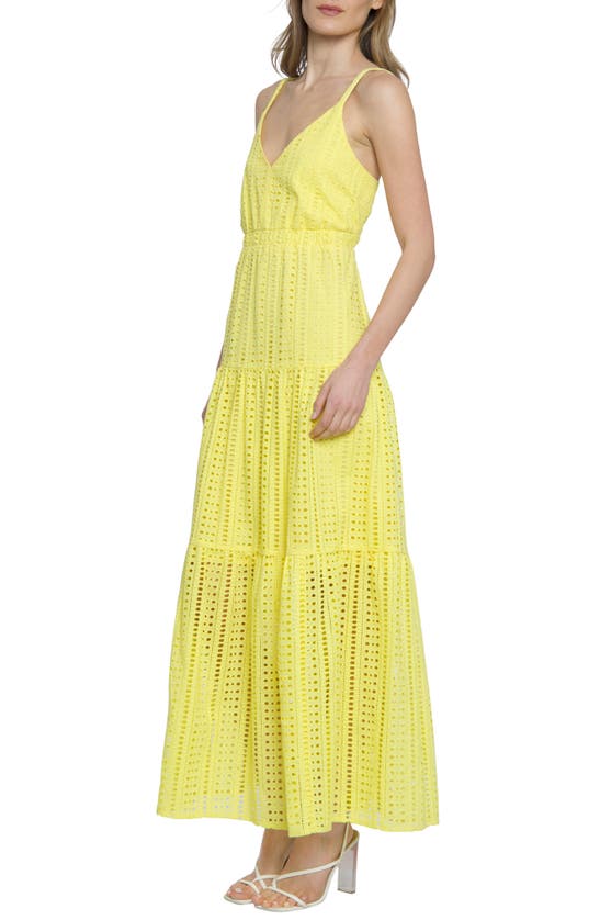 Shop Donna Morgan For Maggy Cutout Tiered Eyelet Maxi Sundress In Yellow