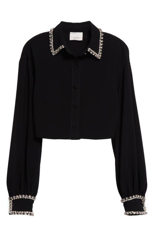 Shop Cinq À Sept Juneve Rhinestone Detail Crop Button-up Shirt In Black