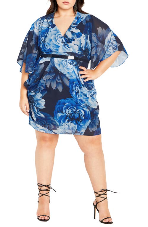 City Chic Floral Print Belted Faux Wrap Dress Navy Night at Nordstrom