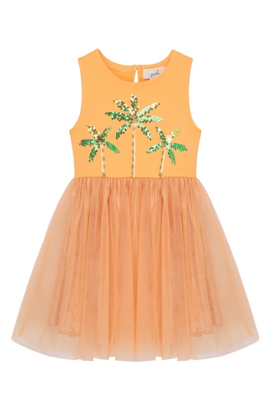 Peek Aren't You Curious Kids' Palm Trio Sequin Dress In Orange
