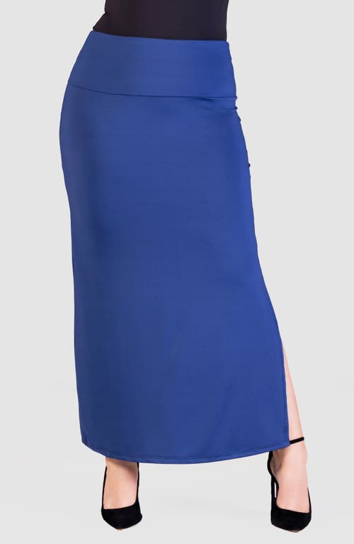 Shop 24seven Comfort Apparel Side Slit Knit Maxi Skirt In Navy