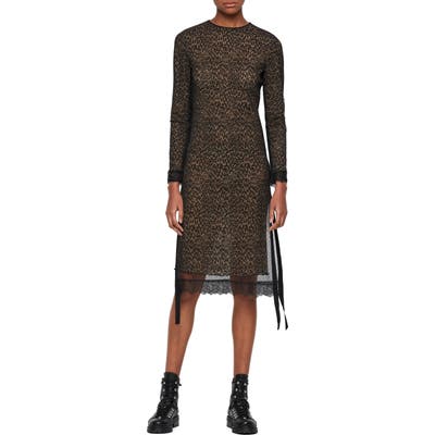 Allsaints Kiara Long Sleeve Sheath Dress, Brown