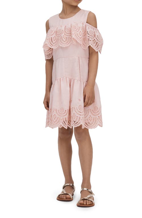 Shop Reiss Kids' Jazz Sr. Eyelet Cold Shoulder Tiered Dress In Pink