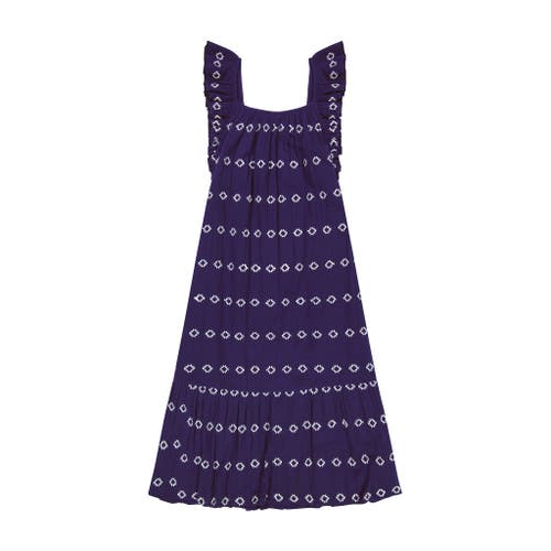 Shop Mer St. Barth Eva Ruffle Sundress In Navy Embroidery