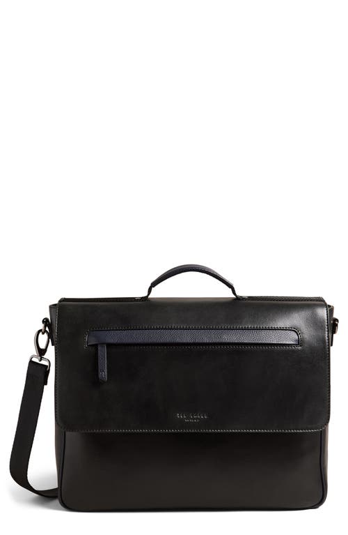 Ted Baker London Raymon Waxed Leather Messenger Bag in Black