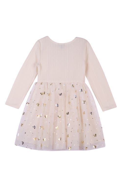 Zunie Kids' Long Sleeve Knit Tulle Dress In Ivory