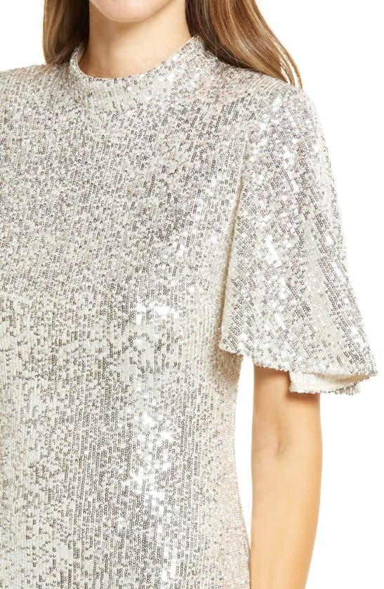 Eliza J Sequin Short Sleeve Shift Dress In Silver