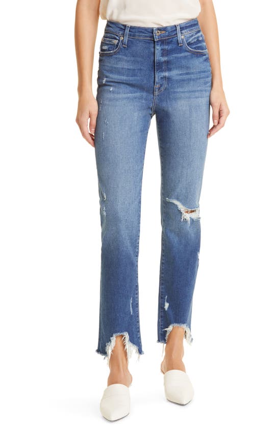 JONATHAN SIMKHAI STANDARD RIVER HIGH WAIST DISTRESSED STRAIGHT LEG JEANS